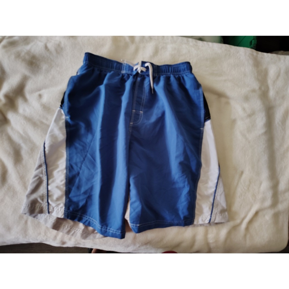 RS Surf Mens Colorblock Swim Trunks Blue White Grey Mesh Lined Board Shorts L